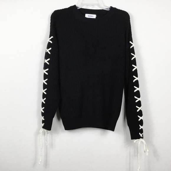 Hey Henry Sweaters - Knit Ribbed Sweater with Lace Arms